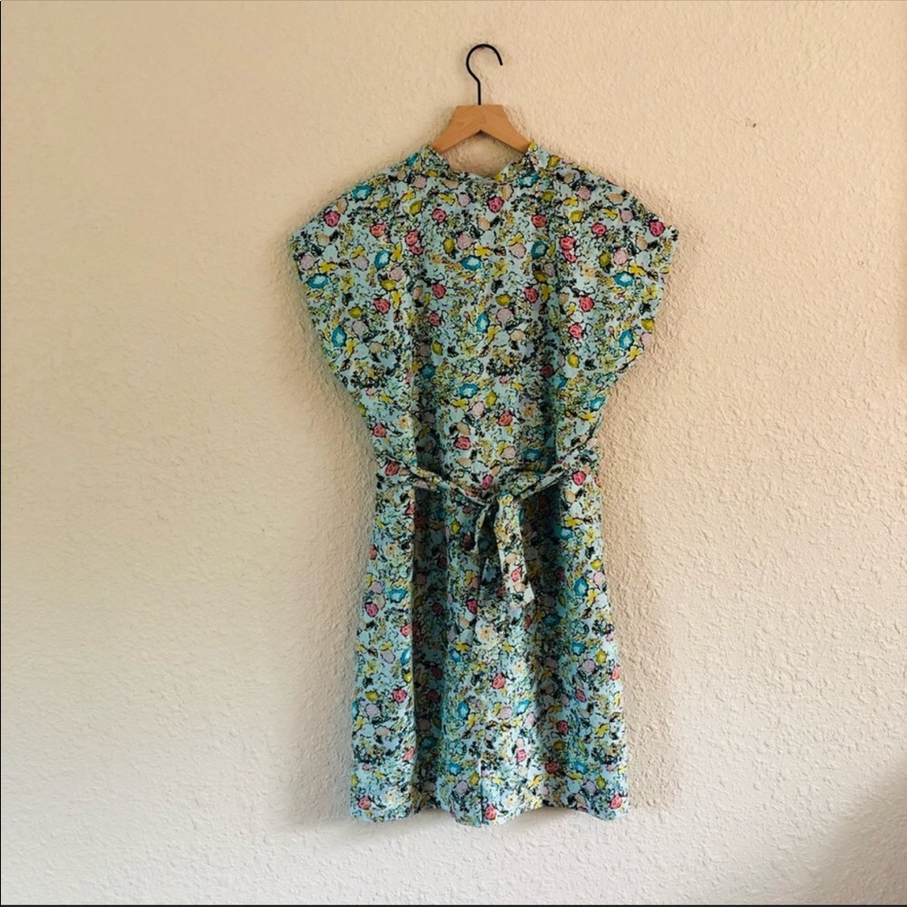 Sundance silk light blue floral tie waist dress size 14 - Picture 3 of 14